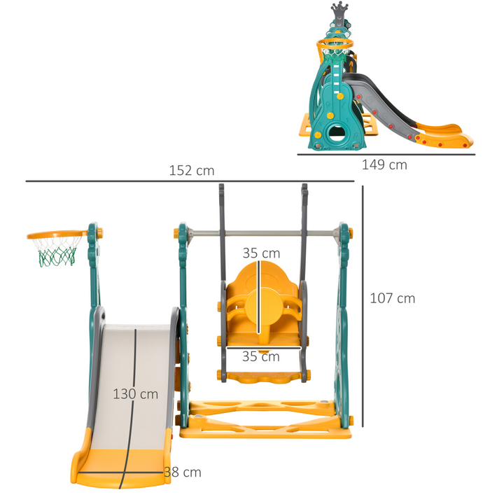 HOMCOM 3-in-1 Toddler Swing & Slide Playset with Hoop