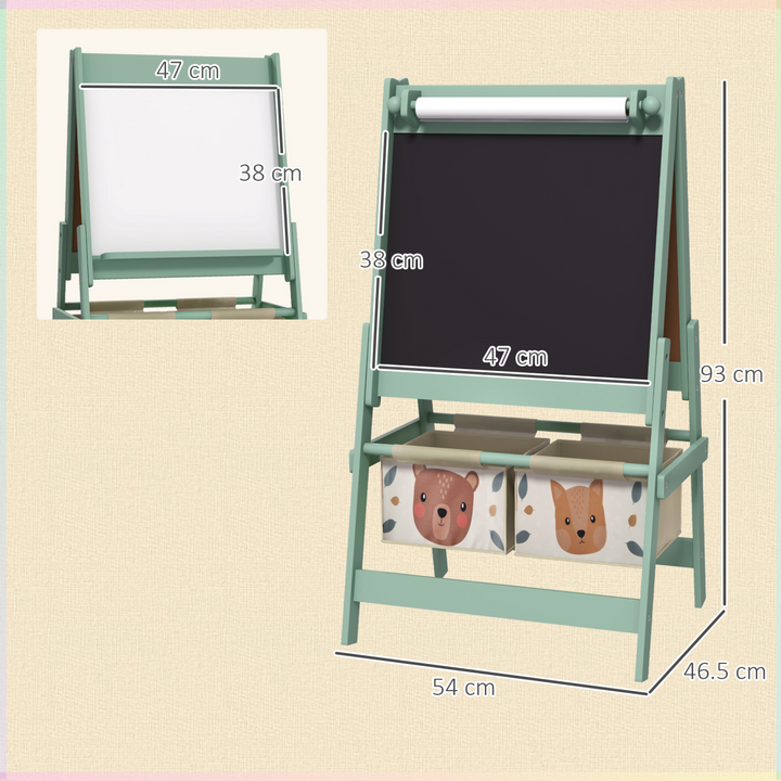 AIYAPLAY 3-in-1 Kids Easel with Paper Roll & Storage – Green