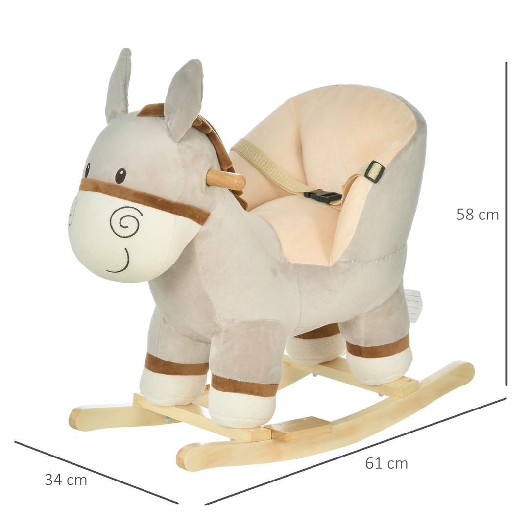 HOMCOM Kids Plush Donkey Rocking Ride-On – Grey