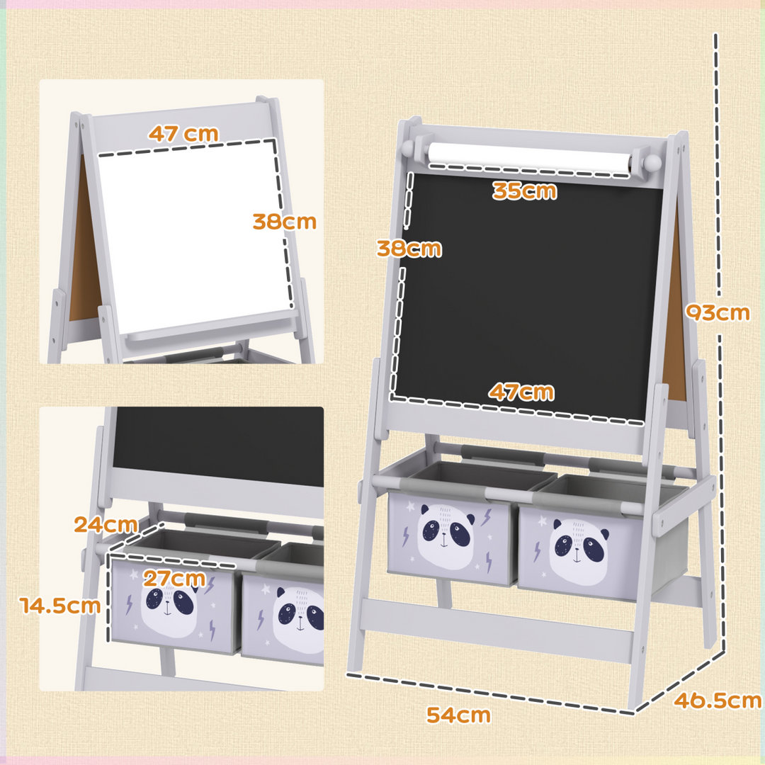 AIYAPLAY 3-in-1 Kids Art Easel with Paper Roll & Storage – Grey