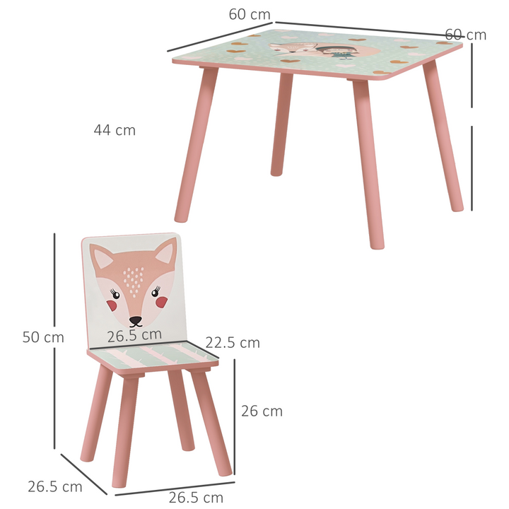 ZONEKIZ Kids Table & 2 Chairs – Pink Toddler Furniture Set (ages 3–6)