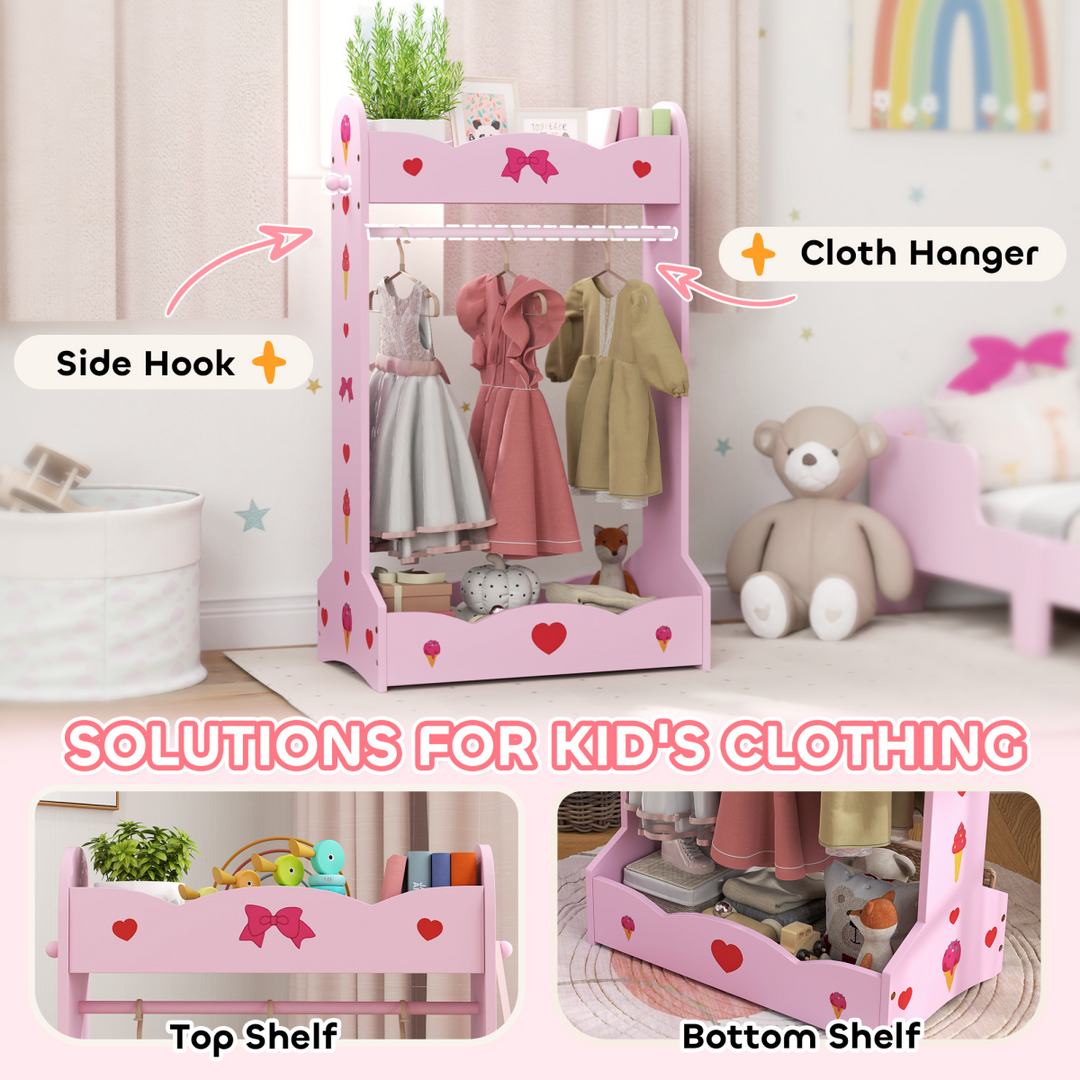 AIYAPLAY Kids Clothes Rail with Shelves & Side Hook – Hot Pink | 3–8 Years