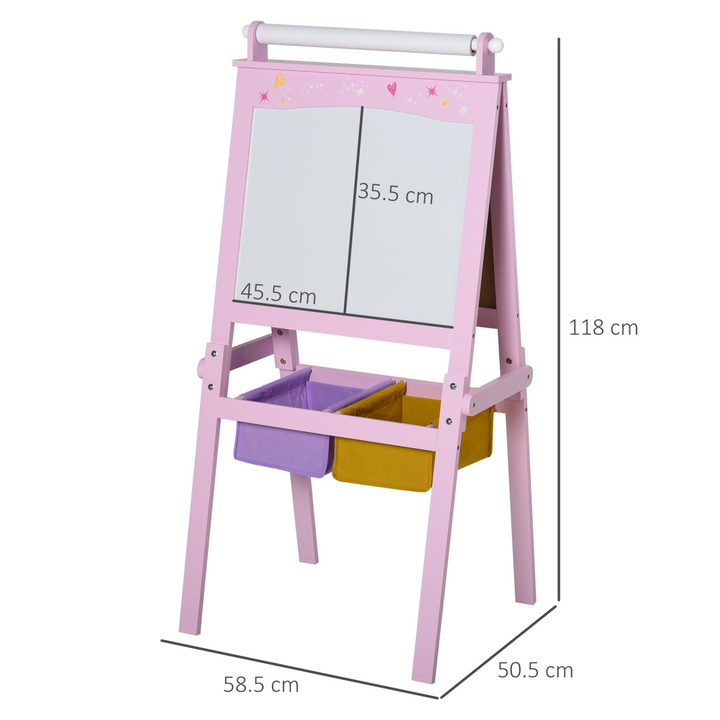 HOMCOM 3-in-1 Wooden Kids Art Easel with Paper Roll – Pink