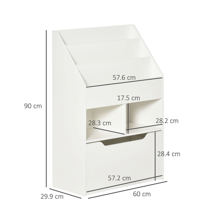 HOMCOM Kids Bookshelf & Toy Organiser with Drawer & Wheels – White