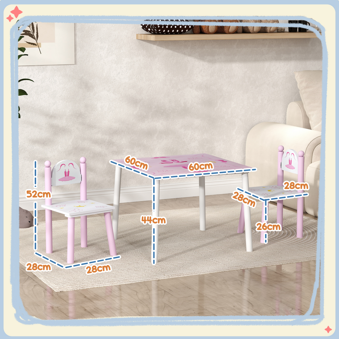AIYAPLAY Princess Kids Table & Chairs Set – Pink (Ages 2–5)