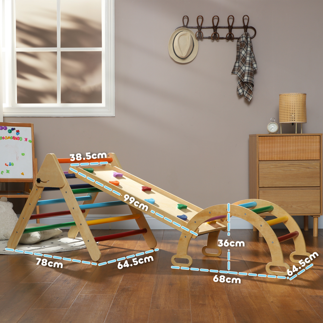 AIYAPLAY 5-in-1 Toddler Climbing Frame with Ramp &amp; Arch – Multicolour