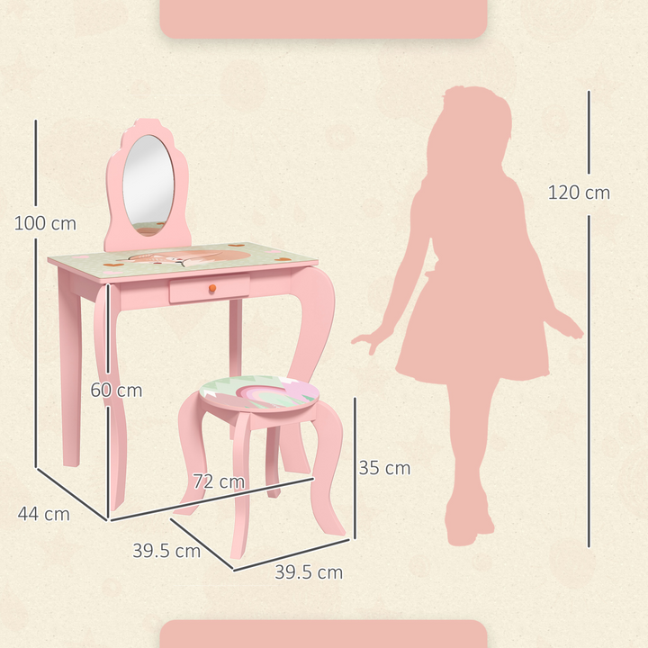 ZONEKIZ Kids Dressing Table & Stool – Pink Animal Vanity Set