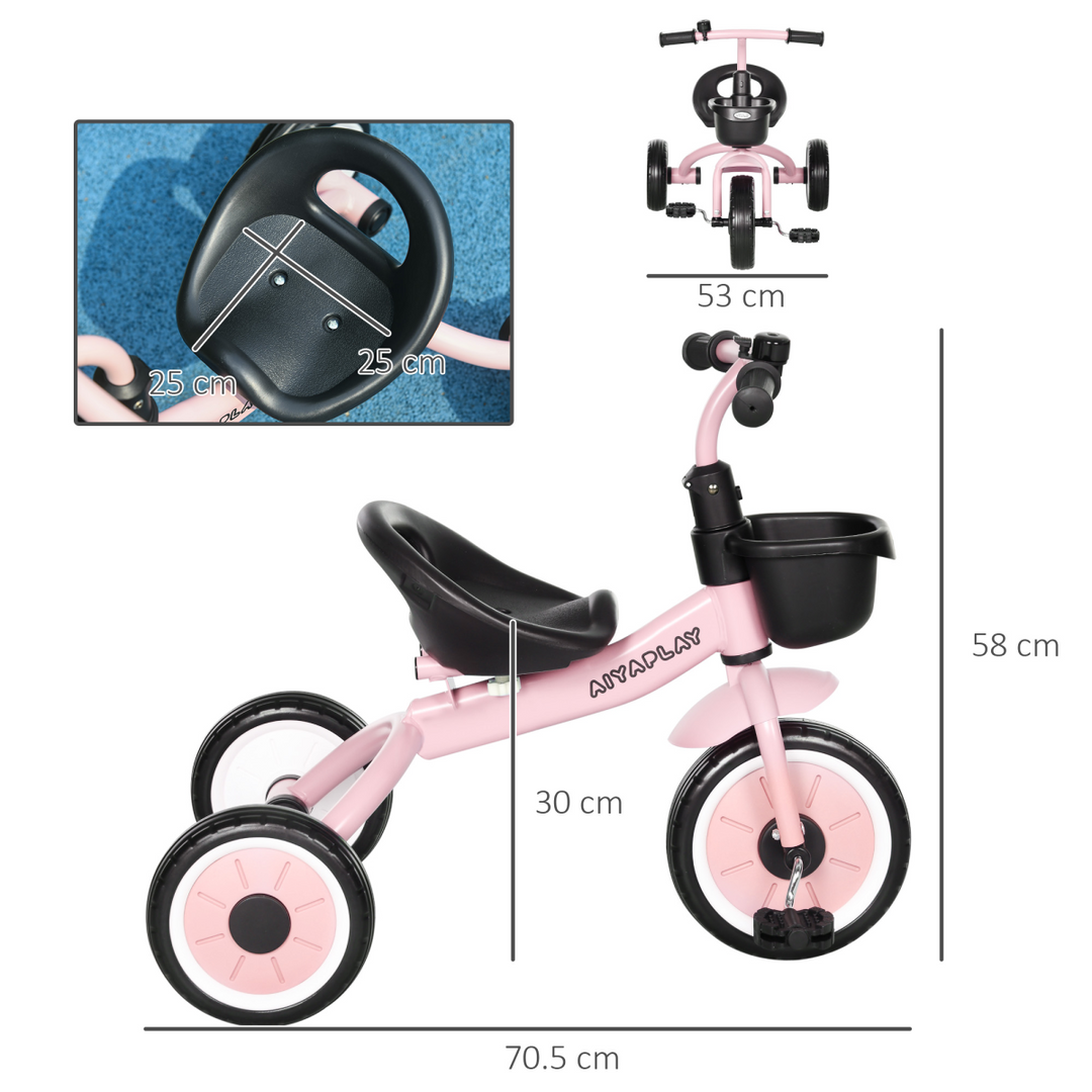 AIYAPLAY Kids Trike – Pink Toddler Tricycle with Basket & Bell (2–5 Years)