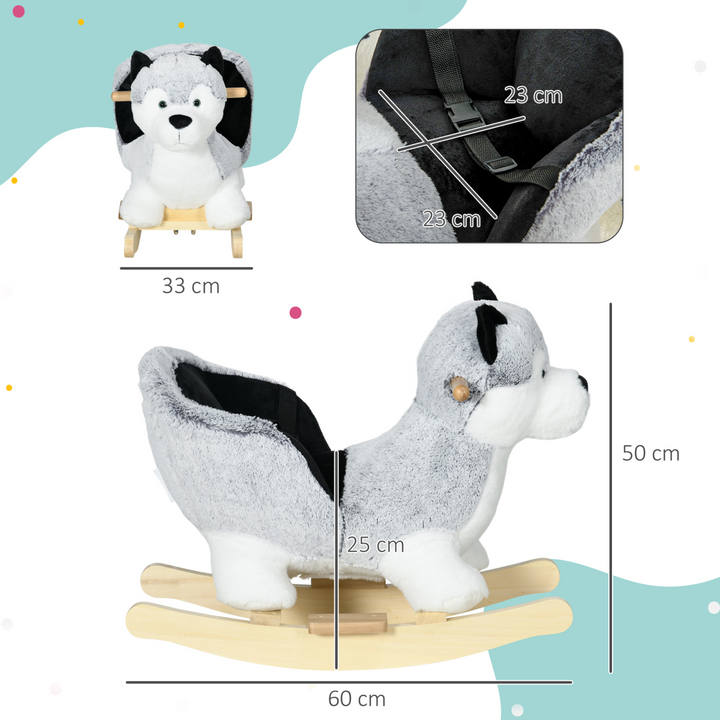 HOMCOM Plush Husky Rocking Toy with Sounds & Safety Belt – Grey
