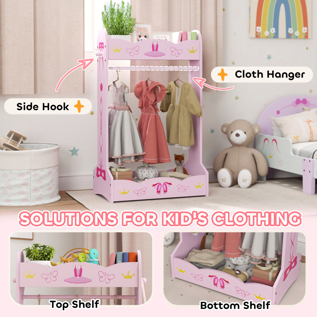 AIYAPLAY Kids Clothes Rail with Shelves – Pink Kids Wardrobe 3–8 Years