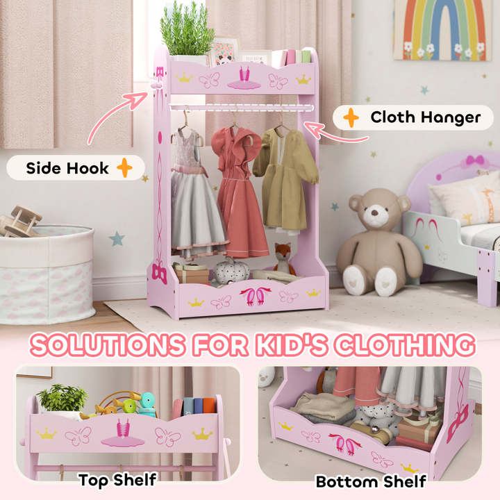 AIYAPLAY Kids Clothes Rail with Shelves – Pink Kids Wardrobe 3–8 Years