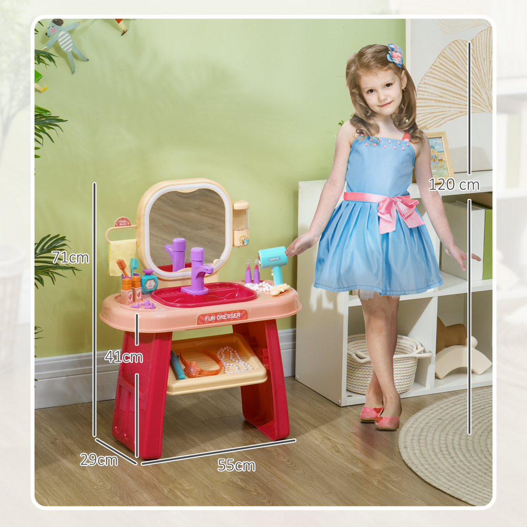 AIYAPLAY Kids Dressing Table with LED Mirror & 23 Accessories – Pink