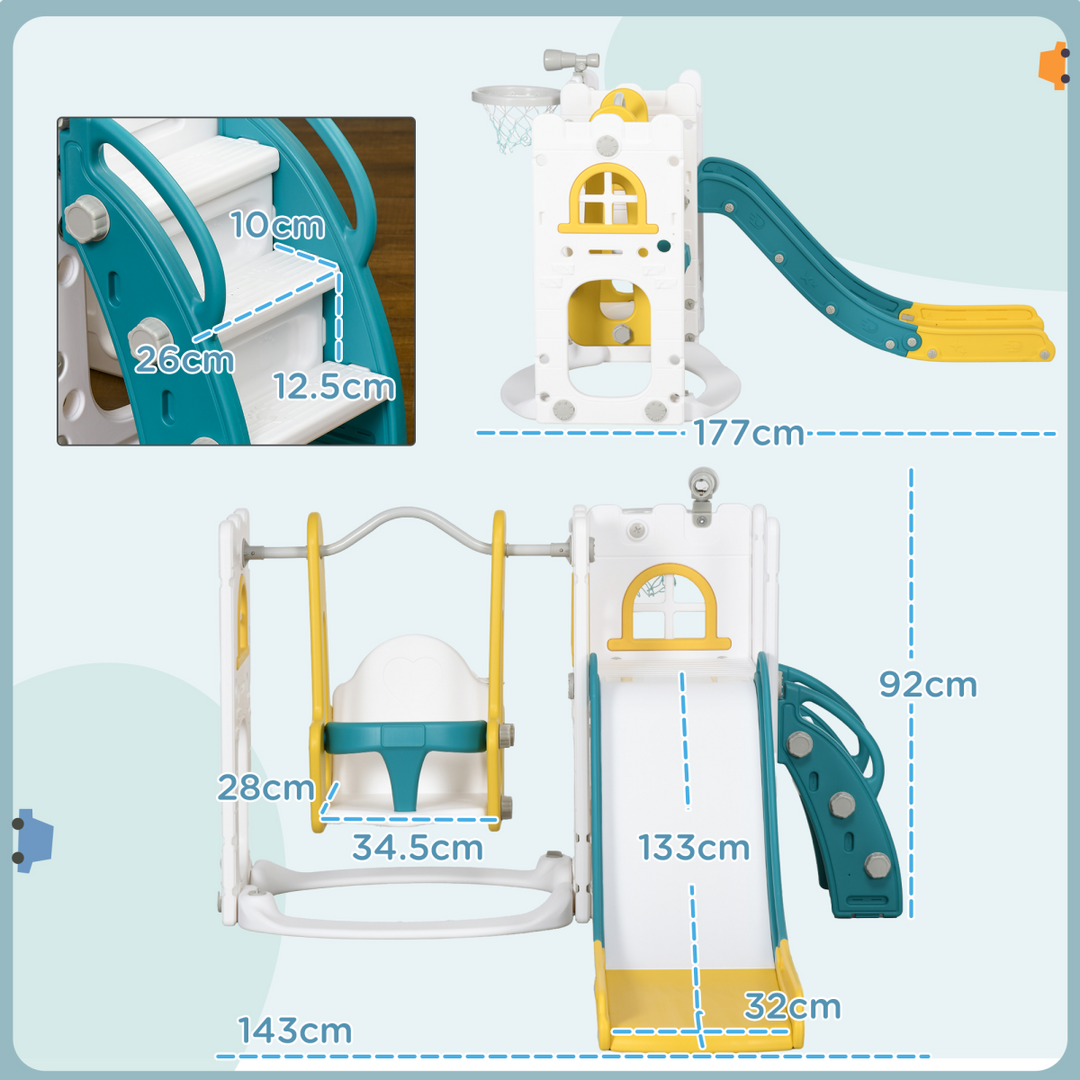 AIYAPLAY 6-in-1 Swing &amp; Slide Set with Basketball Hoop – Yellow (Ages 1–3 Years)