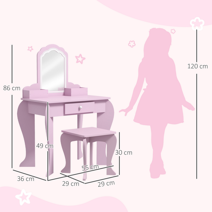 ZONEKIZ Kids Dressing Table & Stool – Pink Cloud Vanity Set