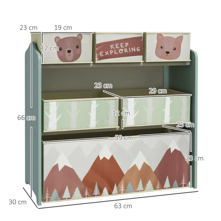 ZONEKIZ Kids Storage Organiser with Six Fabric Bins – Green