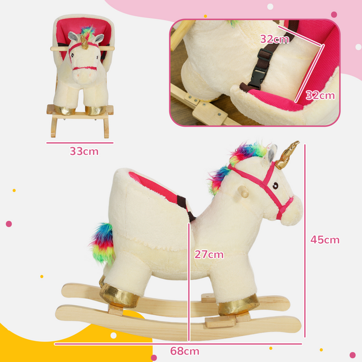 AIYAPLAY Plush Rocking Unicorn with Sound & Safety Belt – Cream