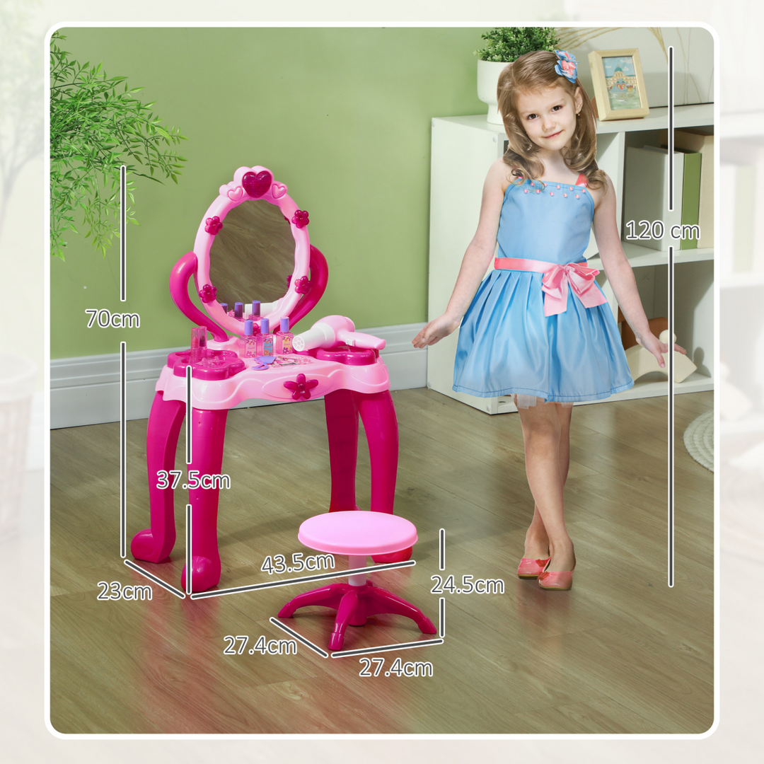 AIYAPLAY Kids Light-Up Vanity Table & Stool – Pink Beauty Set