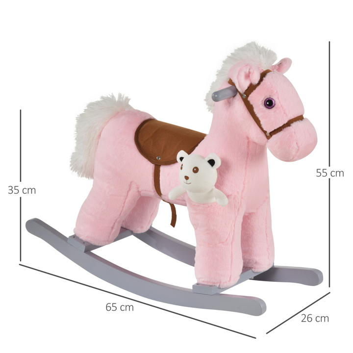 HOMCOM Kids Plush Rocking Horse with Sounds – Pink