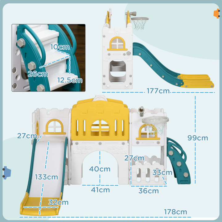 AIYAPLAY 7-in-1 Toddler Slide with Basketball Hoop – Ages 1-3 Years