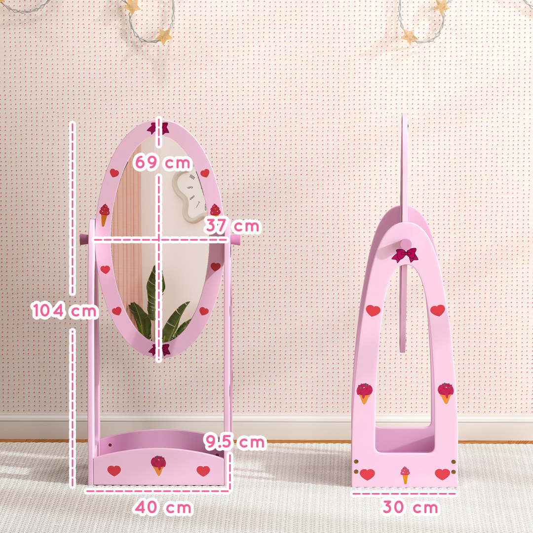 AIYAPLAY Kids 360° Rotating Mirror with Storage Shelf – Pink | Ages 3–8
