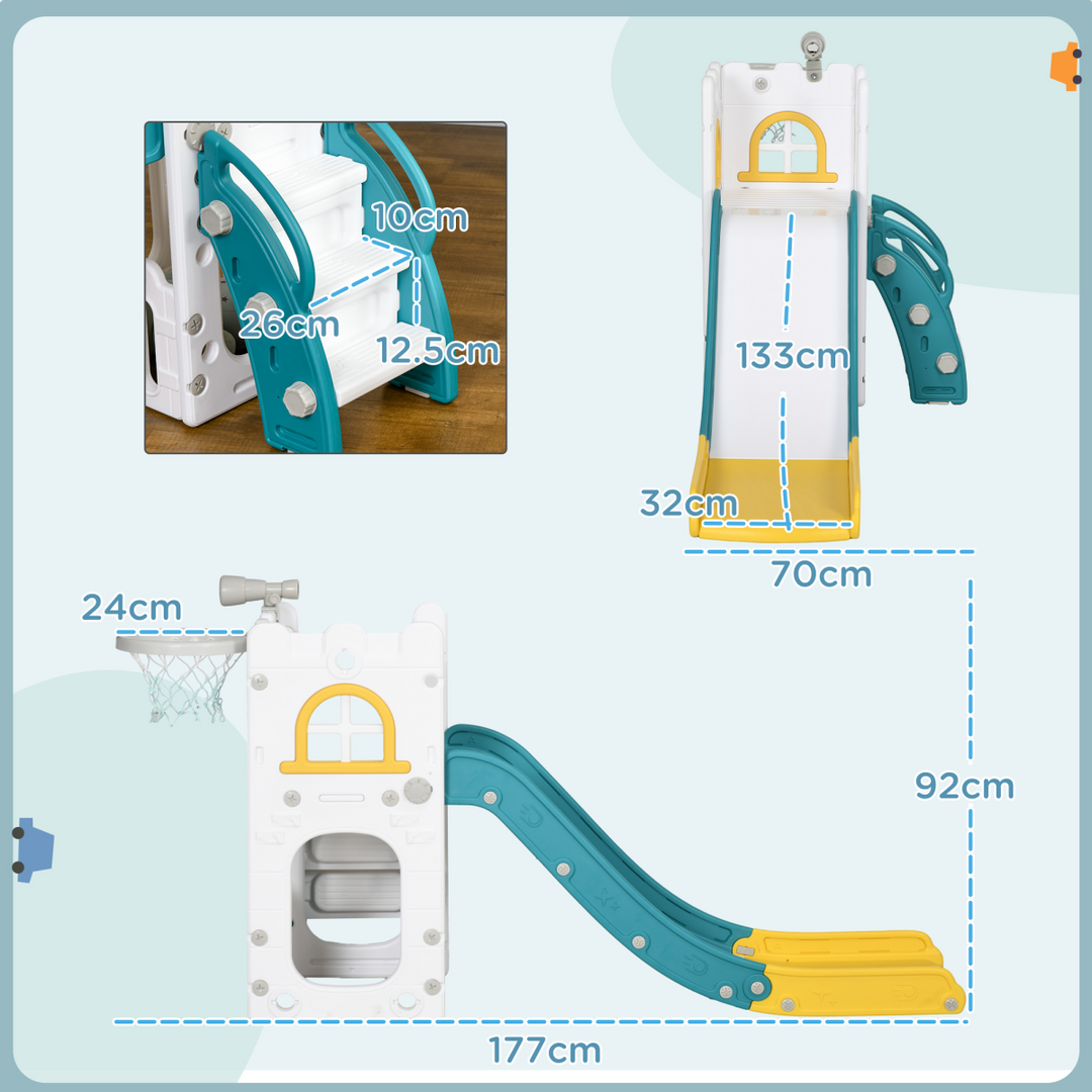 AIYAPLAY 4-in-1 Toddler Slide with Hoop, Telescope & Storage – Yellow