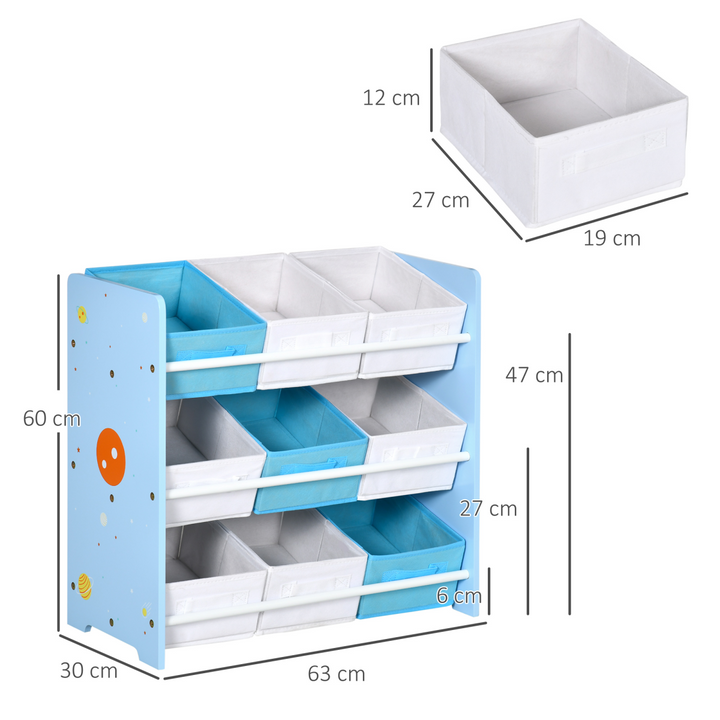 ZONEKIZ Kids Storage Rack with Nine Removable Baskets – Blue