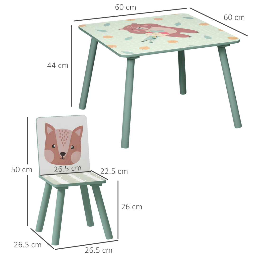 ZONEKIZ Kids Table & Chairs Set – Green | Toddler Furniture for Ages 3–6