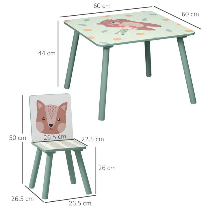 ZONEKIZ Kids Table & Chairs Set – Green | Toddler Furniture for Ages 3–6