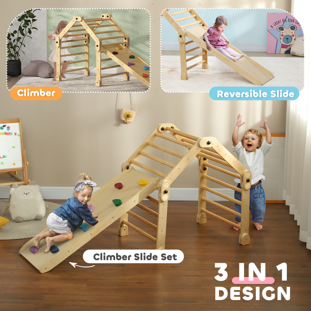 AIYAPLAY 3-in-1 Kids Climbing Frame with Ramp &amp; Slide – Multicolour