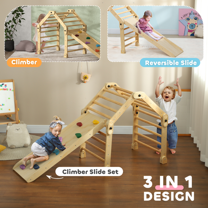 AIYAPLAY 3-in-1 Kids Climbing Frame with Ramp &amp; Slide – Multicolour