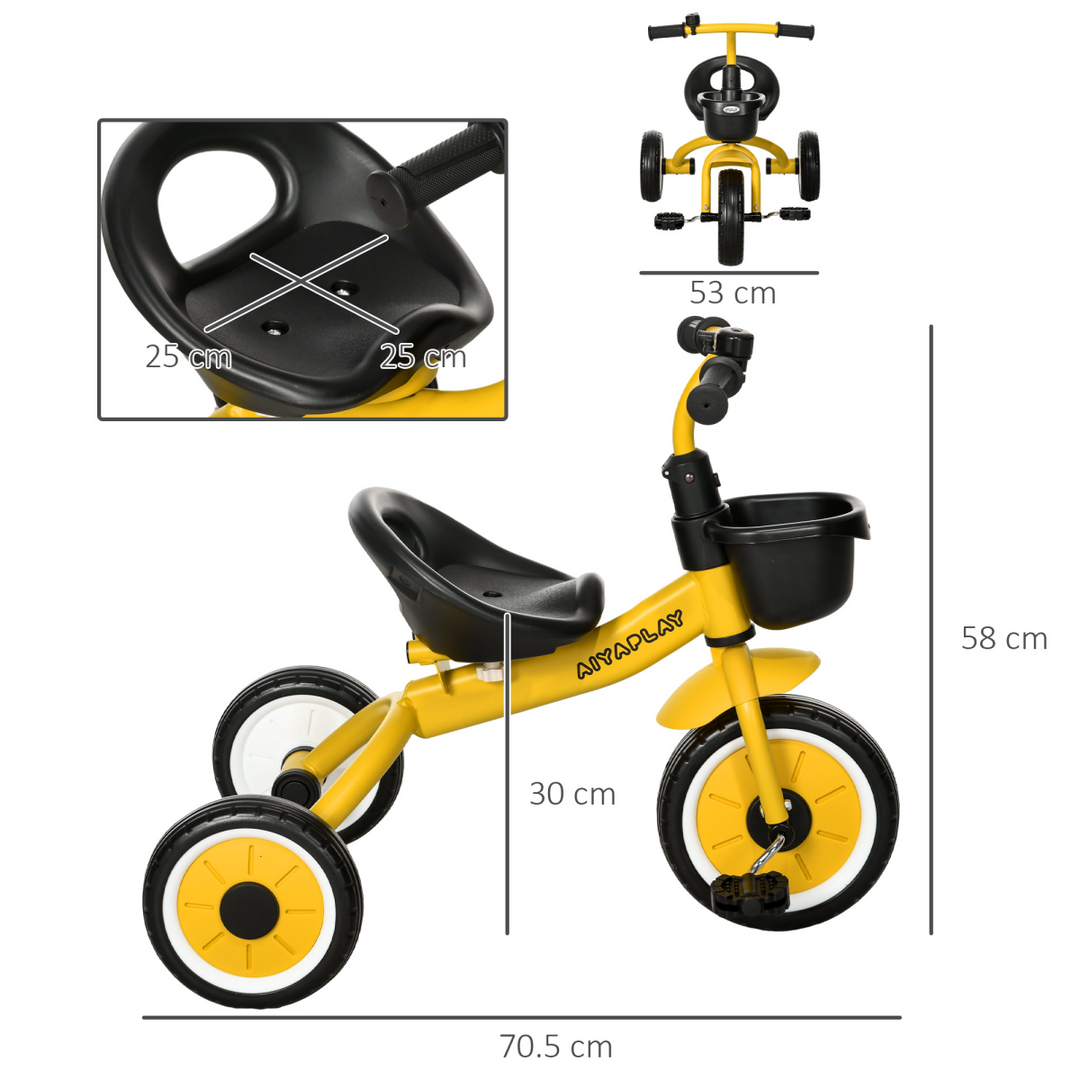 AIYAPLAY Kids Trike – Yellow Toddler Tricycle with Basket & Bell (2–5 Years)