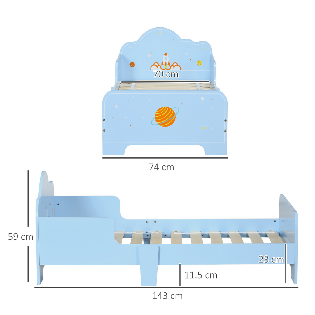ZONEKIZ Space Toddler Bed – Blue (Ages 3–6)