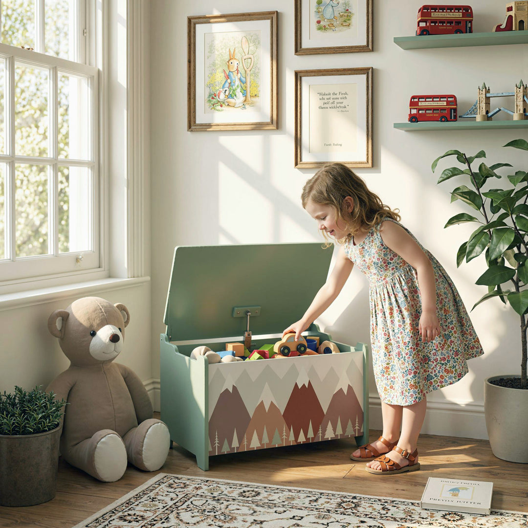ZONEKIZ Toy Box, Kids Storage Chest, with Lid, Safety Hinge - Green - image 2