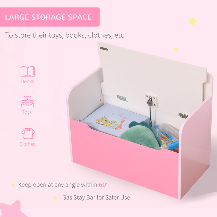 HOMCOM Kids Wooden Toy Box – Pink Storage Chest & Bench (Ages 3–6)