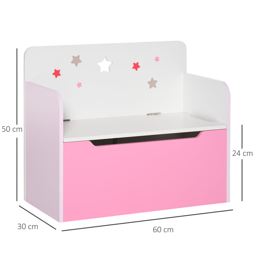 HOMCOM Kids Wooden Toy Box – Pink Storage Chest & Bench (Ages 3–6)