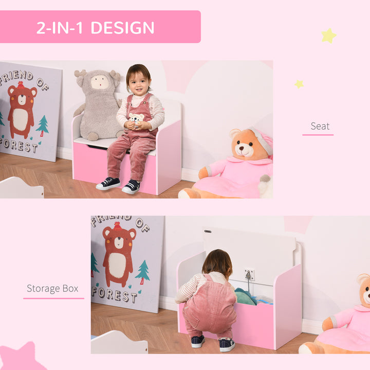 HOMCOM Kids Wooden Toy Box – Pink Storage Chest & Bench (Ages 3–6)