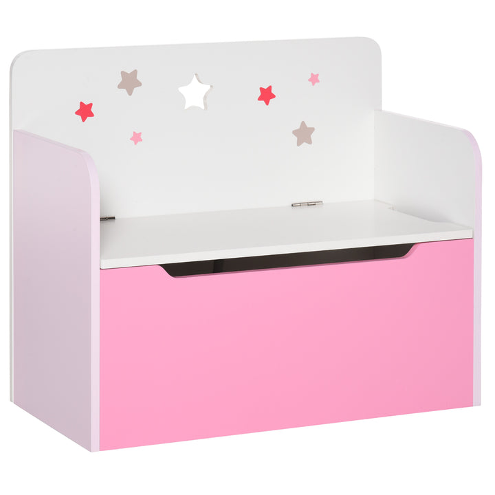 HOMCOM Kids Wooden Toy Box – Pink Storage Chest & Bench (Ages 3–6)