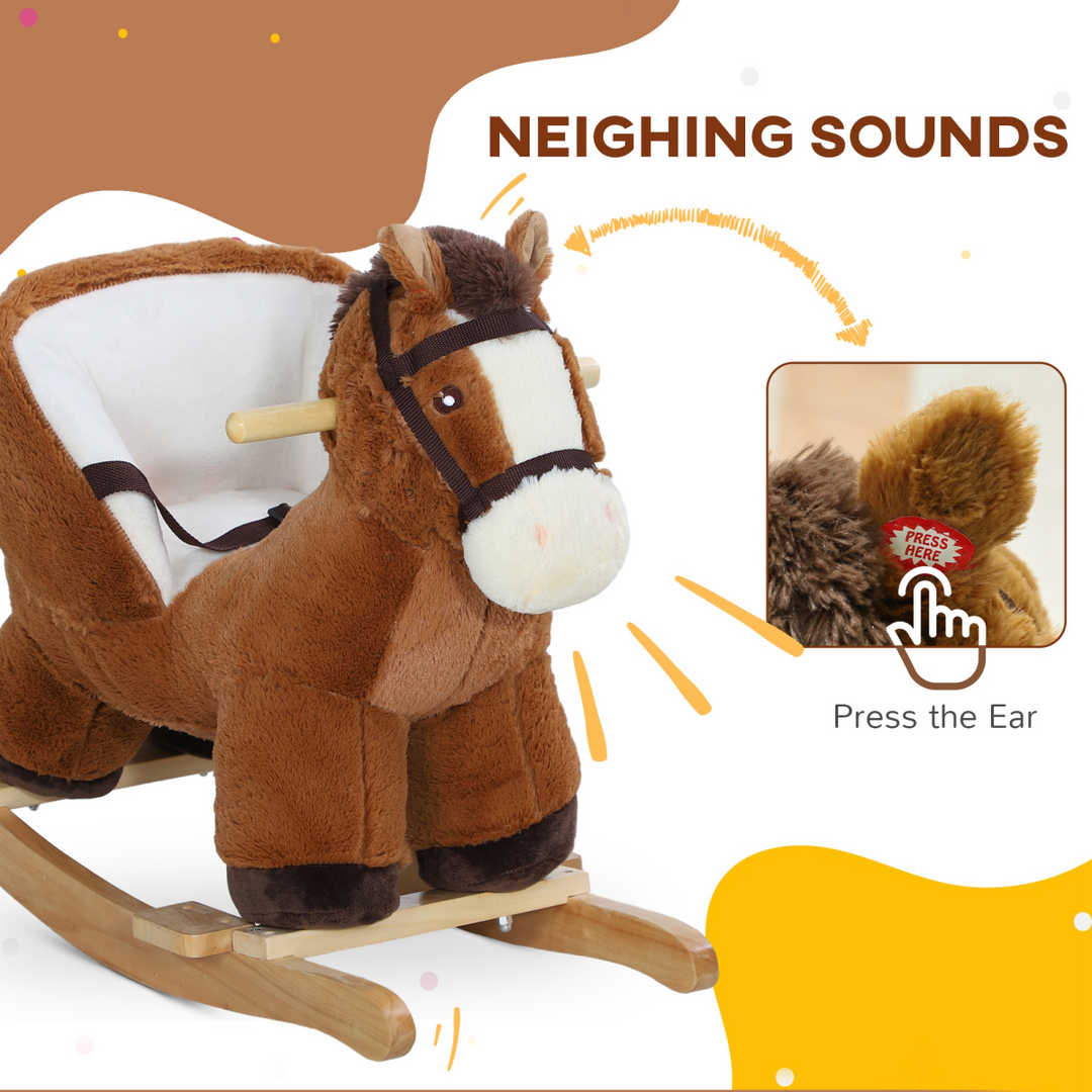 AIYAPLAY Brown Rocking Horse with Sounds & Safety Belt – 18–36M