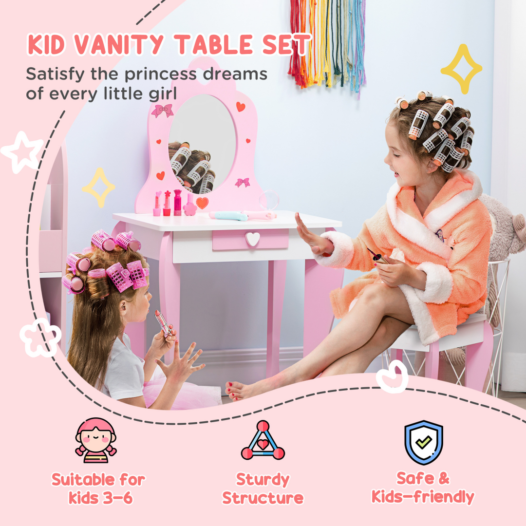 ZONEKIZ Kids Dressing Table & Stool – Pink Princess Vanity Set