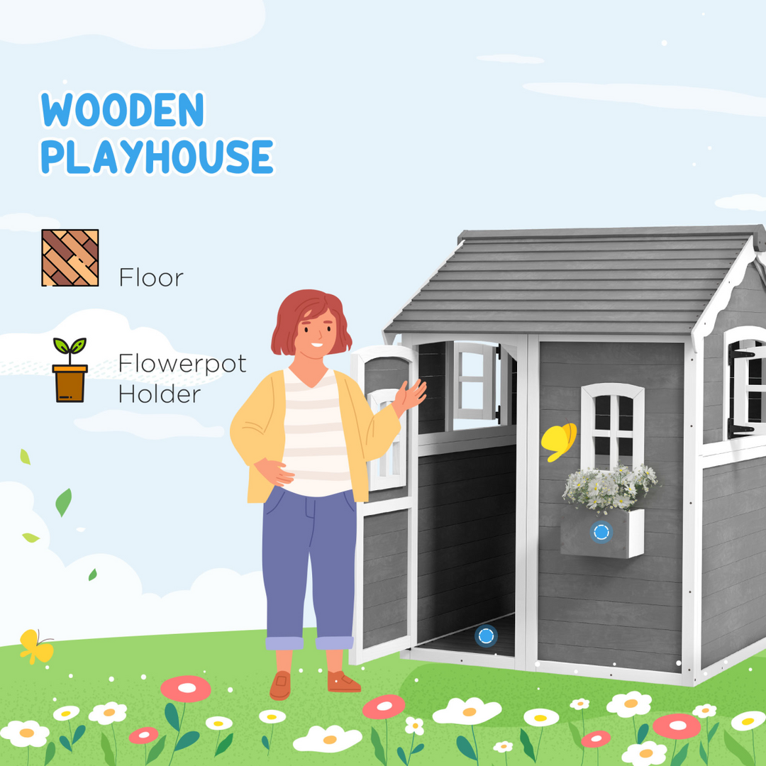 Outsunny Wooden PlayHouse - Grey