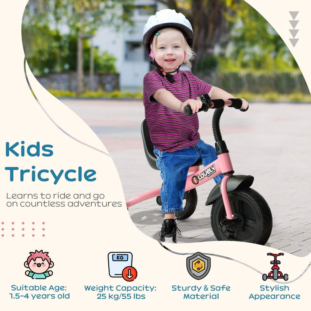 HOMCOM Kids Trike – Pink Toddler Tricycle (Ages 1.5–4 Years)
