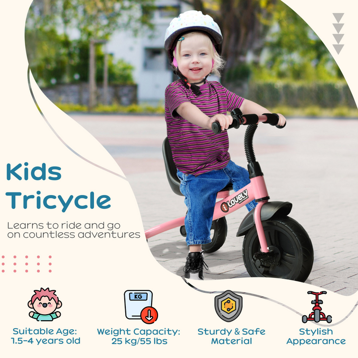 HOMCOM Kids Trike – Pink Toddler Tricycle (Ages 1.5–4 Years)