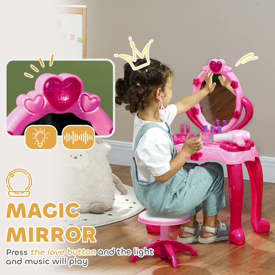 AIYAPLAY Kids Light-Up Vanity Table & Stool – Pink Beauty Set