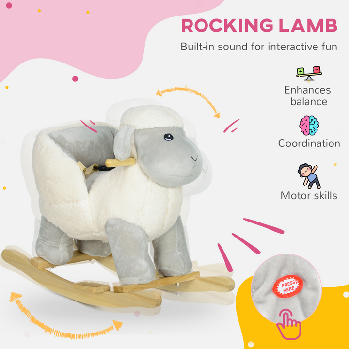 AIYAPLAY Rocking Lamb with Sounds & Safety Belt – Grey (18–36M)
