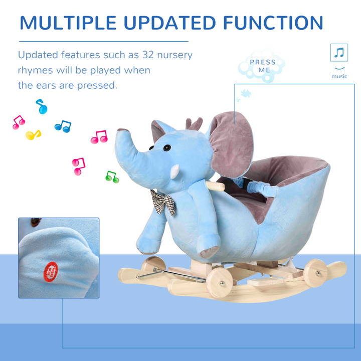 HOMCOM Plush Elephant Rocking Toy with Music – Blue/Beige