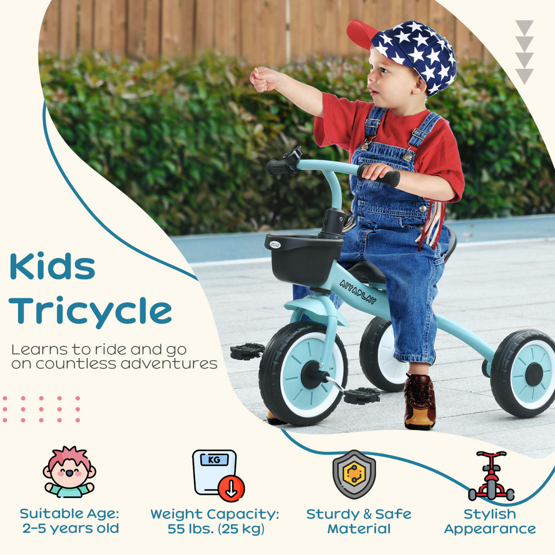 AIYAPLAY Kids Trike – Blue Toddler Tricycle with Basket & Bell (2–5 Years)