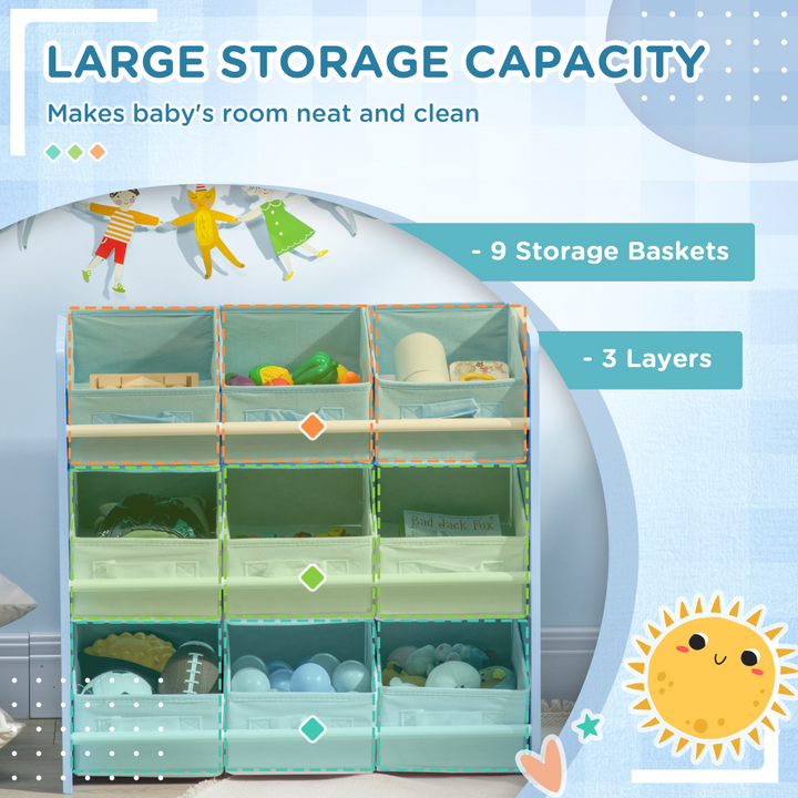 ZONEKIZ Kids Storage Rack with Nine Removable Baskets – Blue