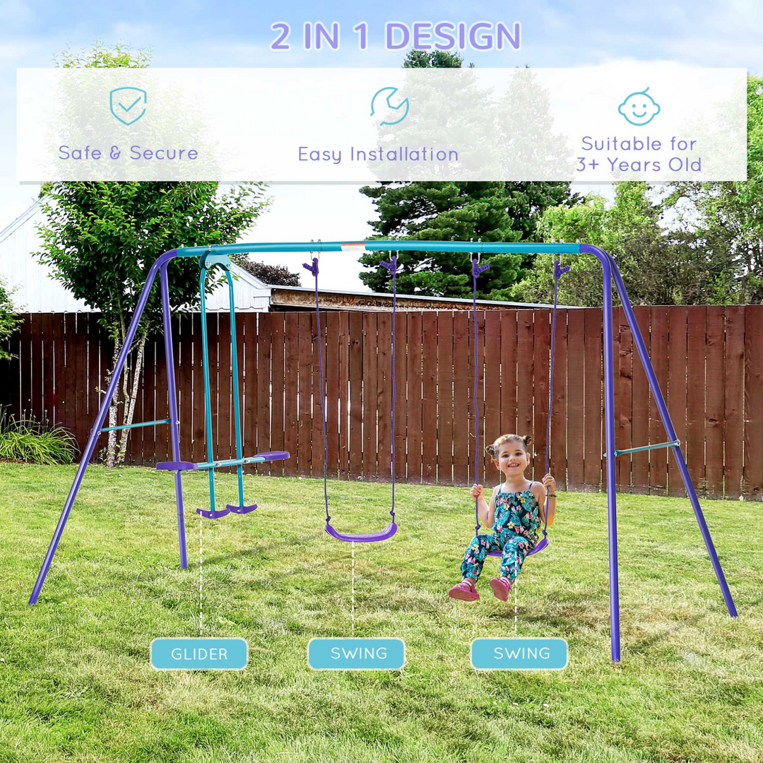 Outsunny 3-in-1 Kids Swing Set with Seesaw - Ages 3+