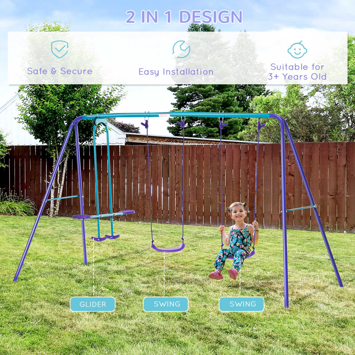 Outsunny 3-in-1 Kids Swing Set with Seesaw - Ages 3+