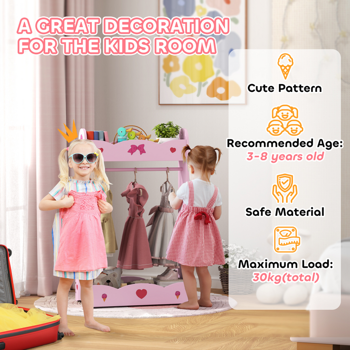 AIYAPLAY Kids Clothes Rail with Shelves & Side Hook – Hot Pink | 3–8 Years
